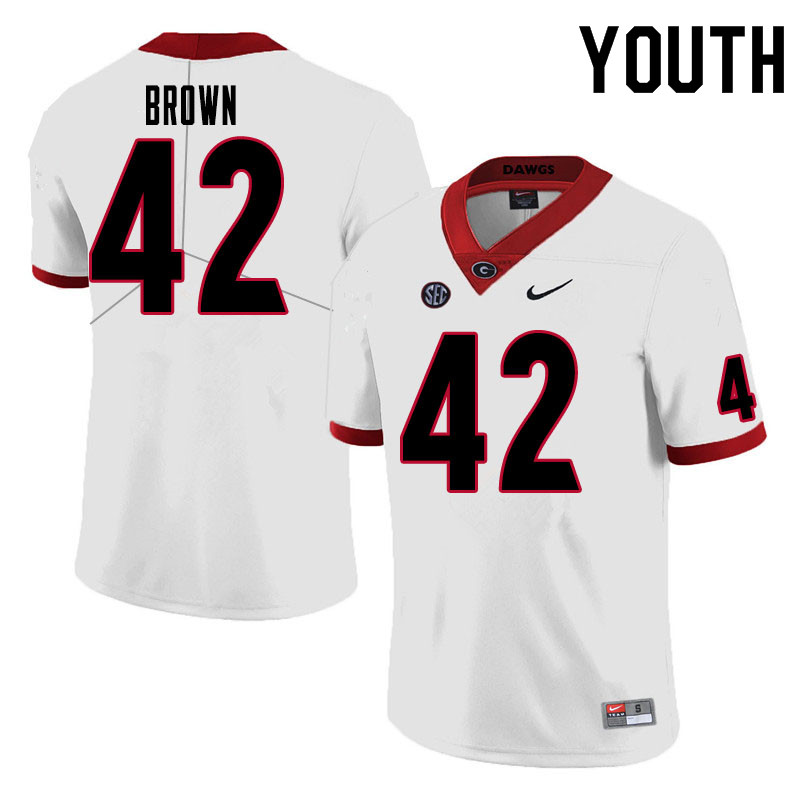 Youth #42 Matthew Brown Georgia Bulldogs College Football Jerseys Sale-White - Click Image to Close